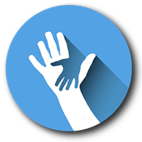 Simple icon with a small hand overlapping a larger hand.