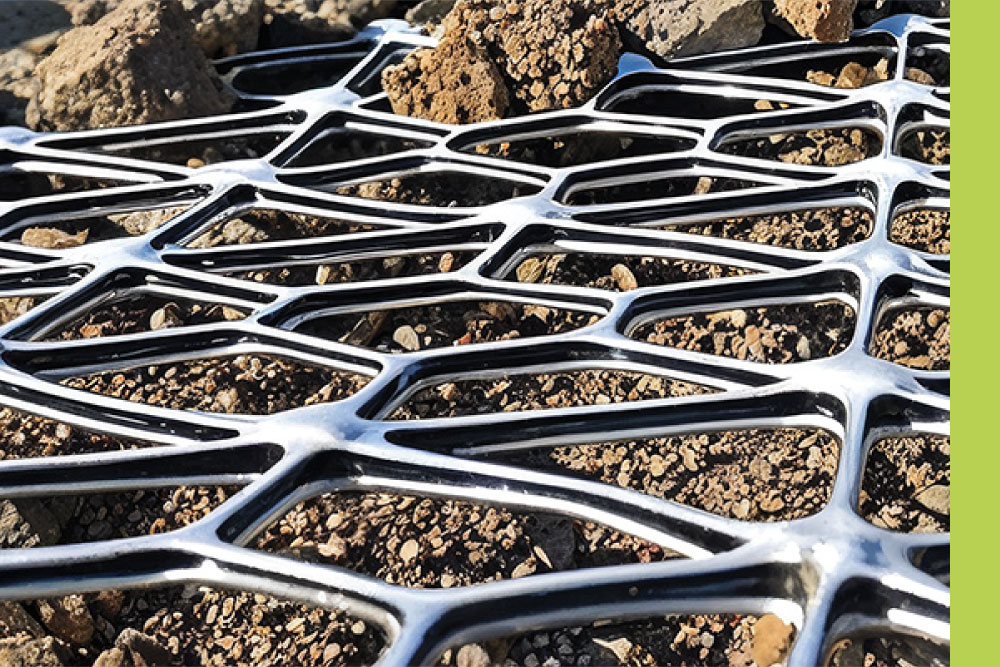 A closeup view of Tensar InterAx geogrid product.