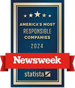 Icon/stamp reading "America's Most Responsible Companies 2023" from Newsweek.